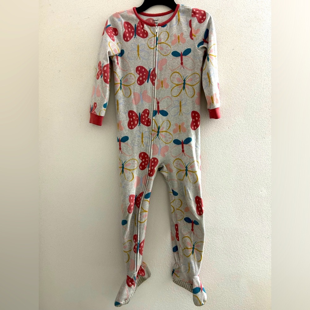 🦋 Carters Girls colorful butterfly dusty rose and grey footie pajamas size 6